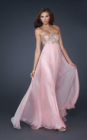 La Femme 17696 Strapless Sequin Chiffon Pink Prom Dress  
