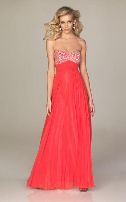 Night Moves 6237 Watermelon Beads and Crystals Ruched Prom Dress 